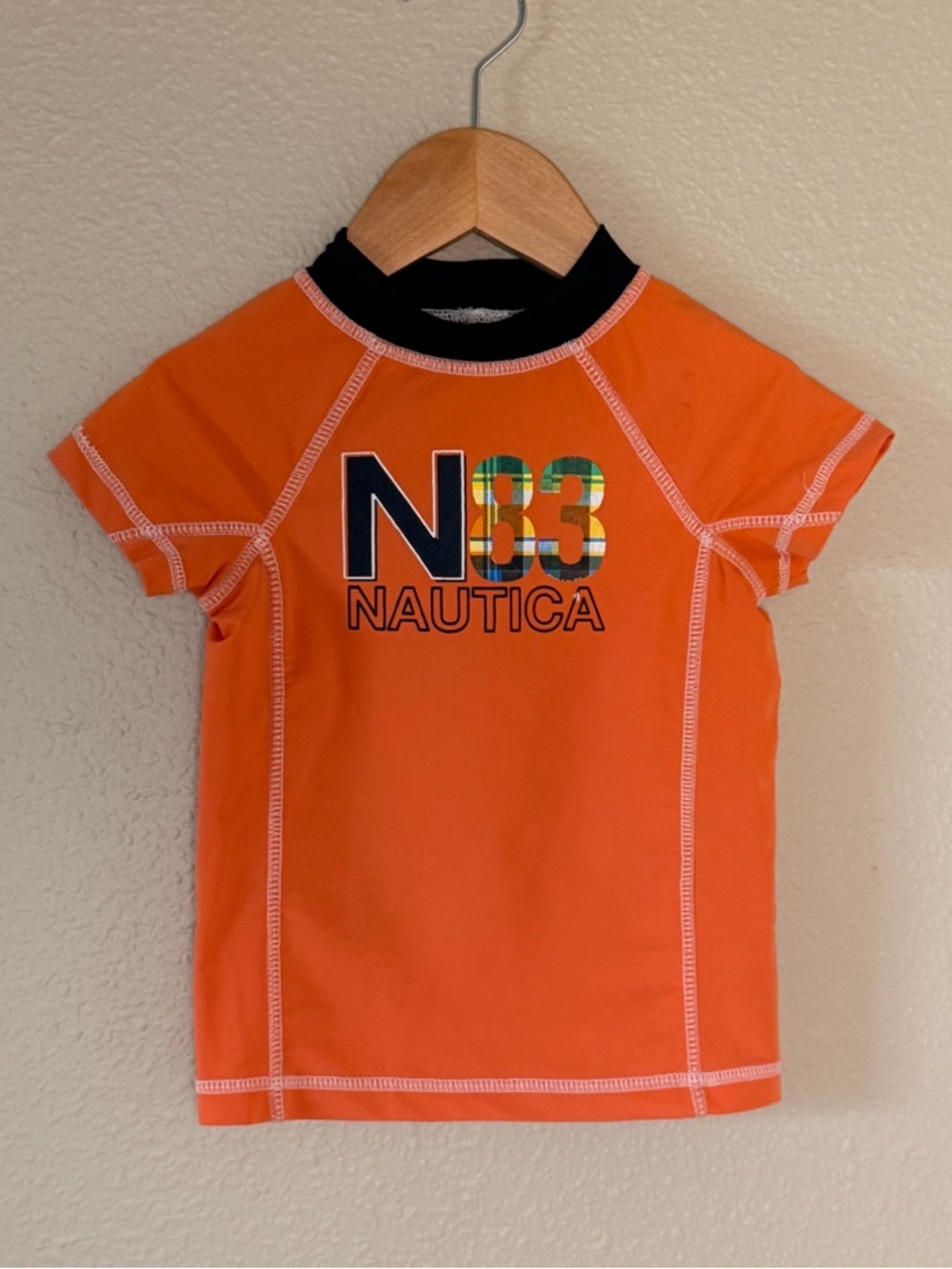 Nautica Kids Orange Short-Sleeve Rash Guard with Black Collar